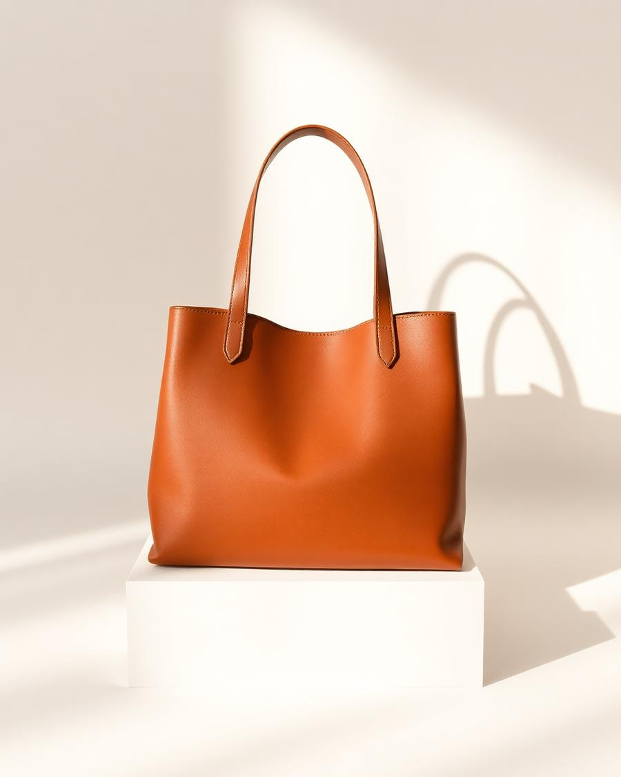 Tan leather structured tote handbag