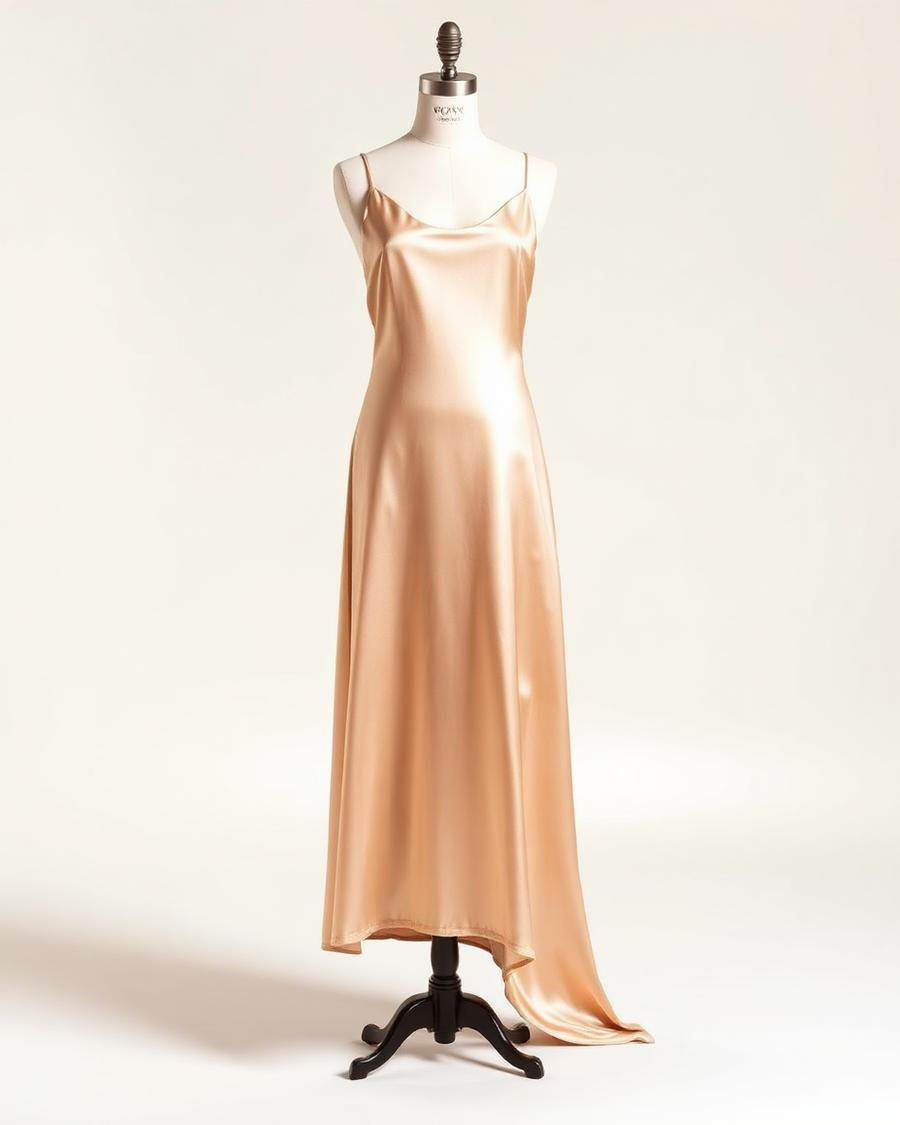 Champagne satin bias-cut slip dress